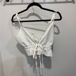 White Poplin Tie-Front Crop Top